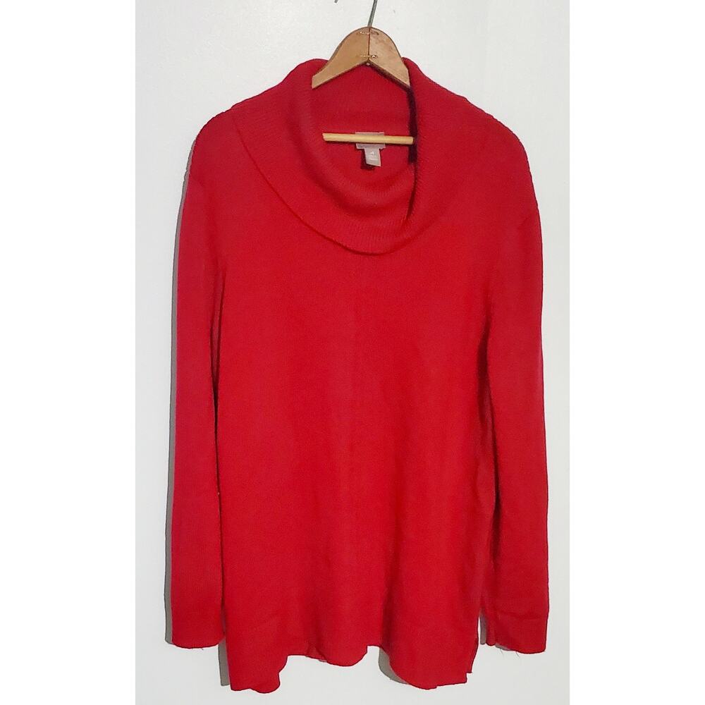 Chicos Womens Red Cowl Neck Sweater Size 4 XXL Minimalist Valentines Day Festive